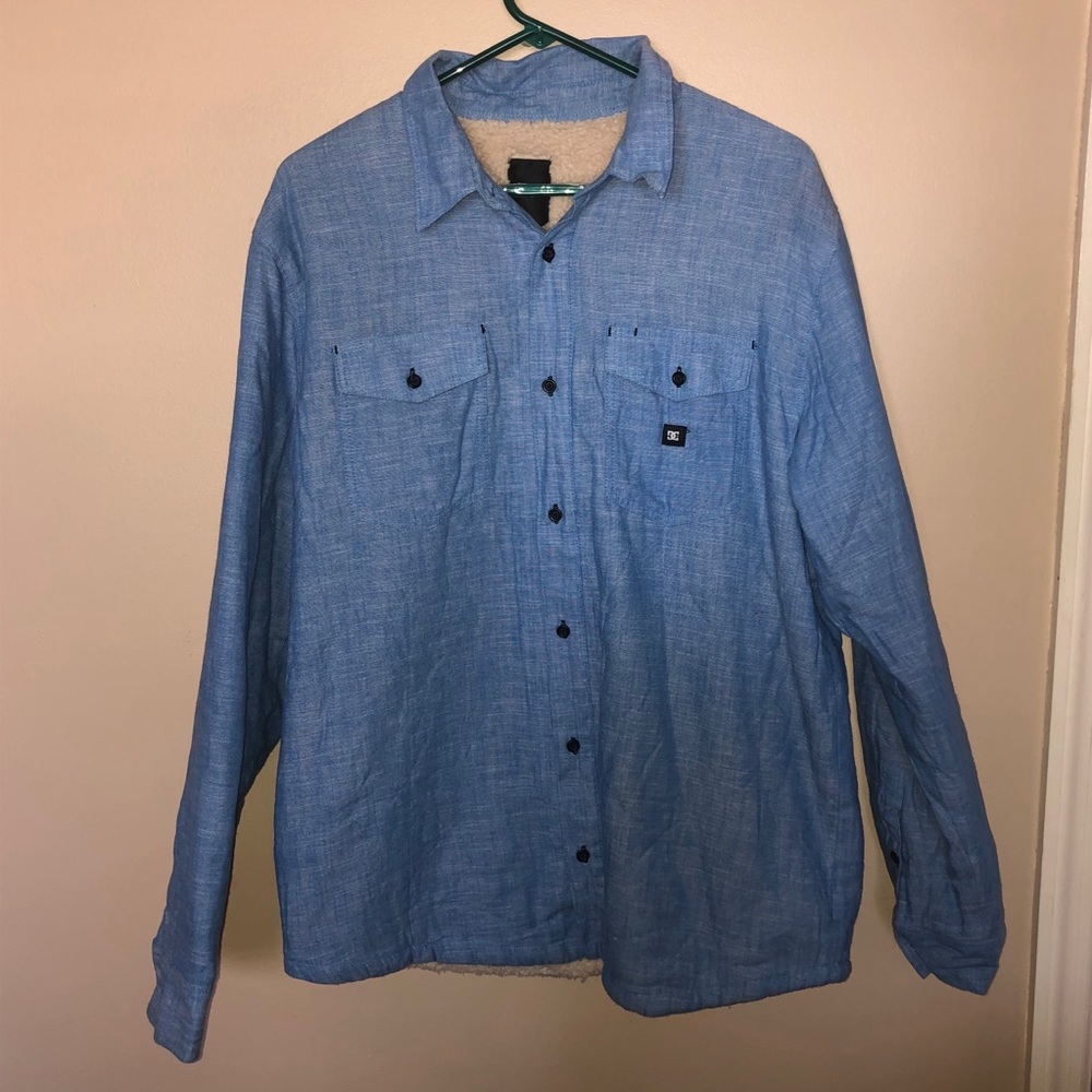 DC Blue Tan Sherpa Lined Button Up Shirt Shacket Large
